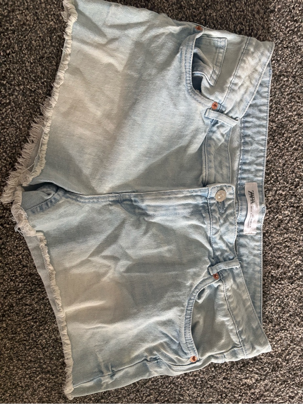 Zara Light Blue Frayed Hem Denim Shorts